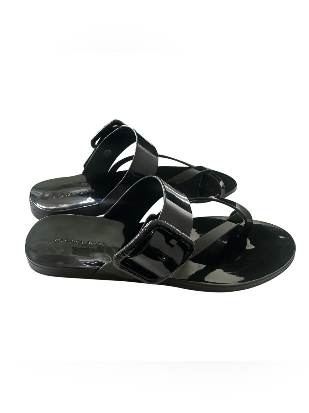 Veronica Beard Salva sandals Black Patent size 8 Buckle Accent